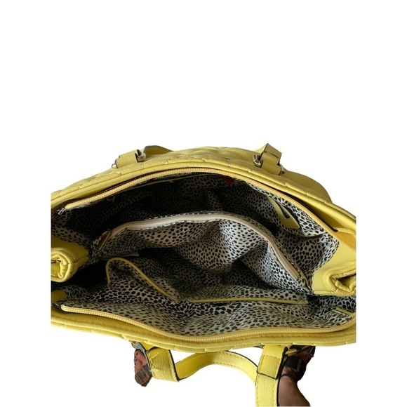 Catherine Malandrino Diamond Quilted Yellow Tote Ladies Handbag Vegan Leather - Picture 10 of 14